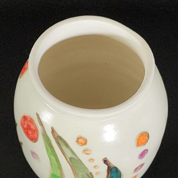 Studio Art Pottery Hand Painted Abstract Floral Design Urn Canister Ginger Jar - Picture 3 of 15